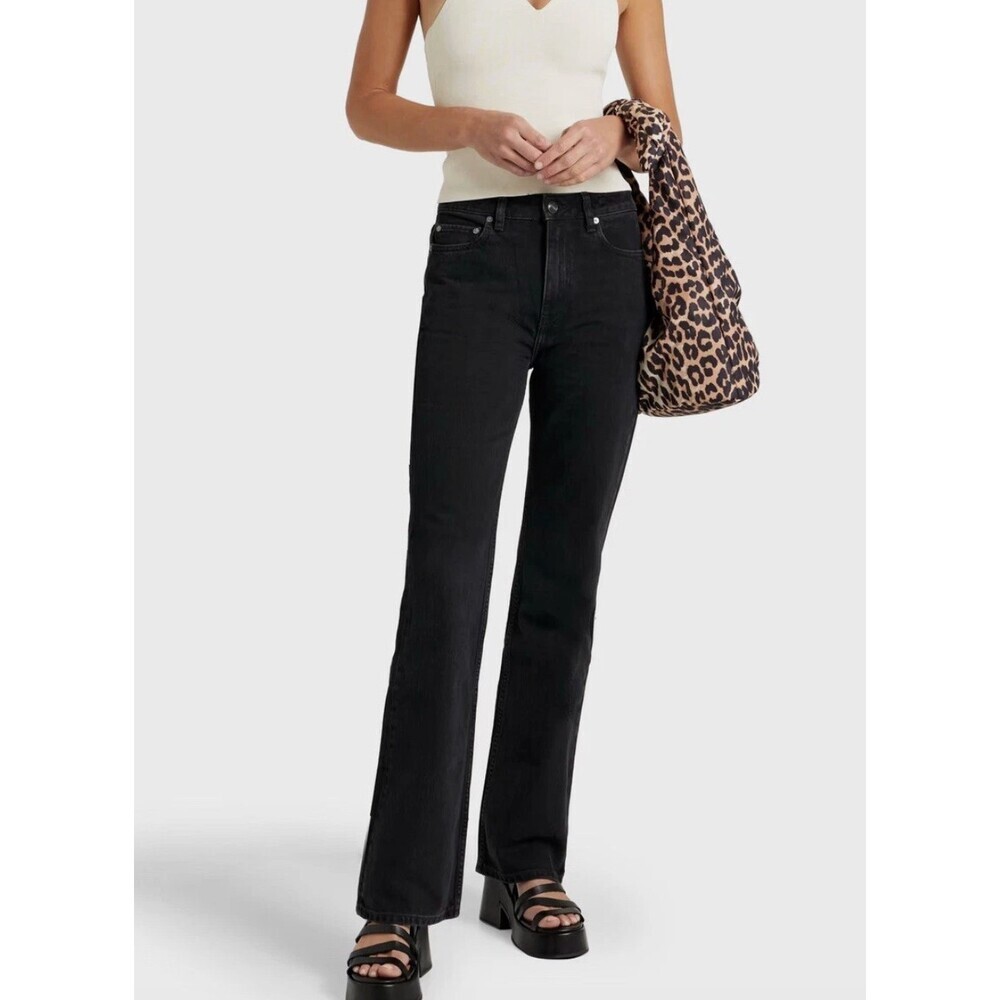 Ganni NWT Betzy Slim Flare Fit High Rise Full Length Jeans Washed Black Size 31